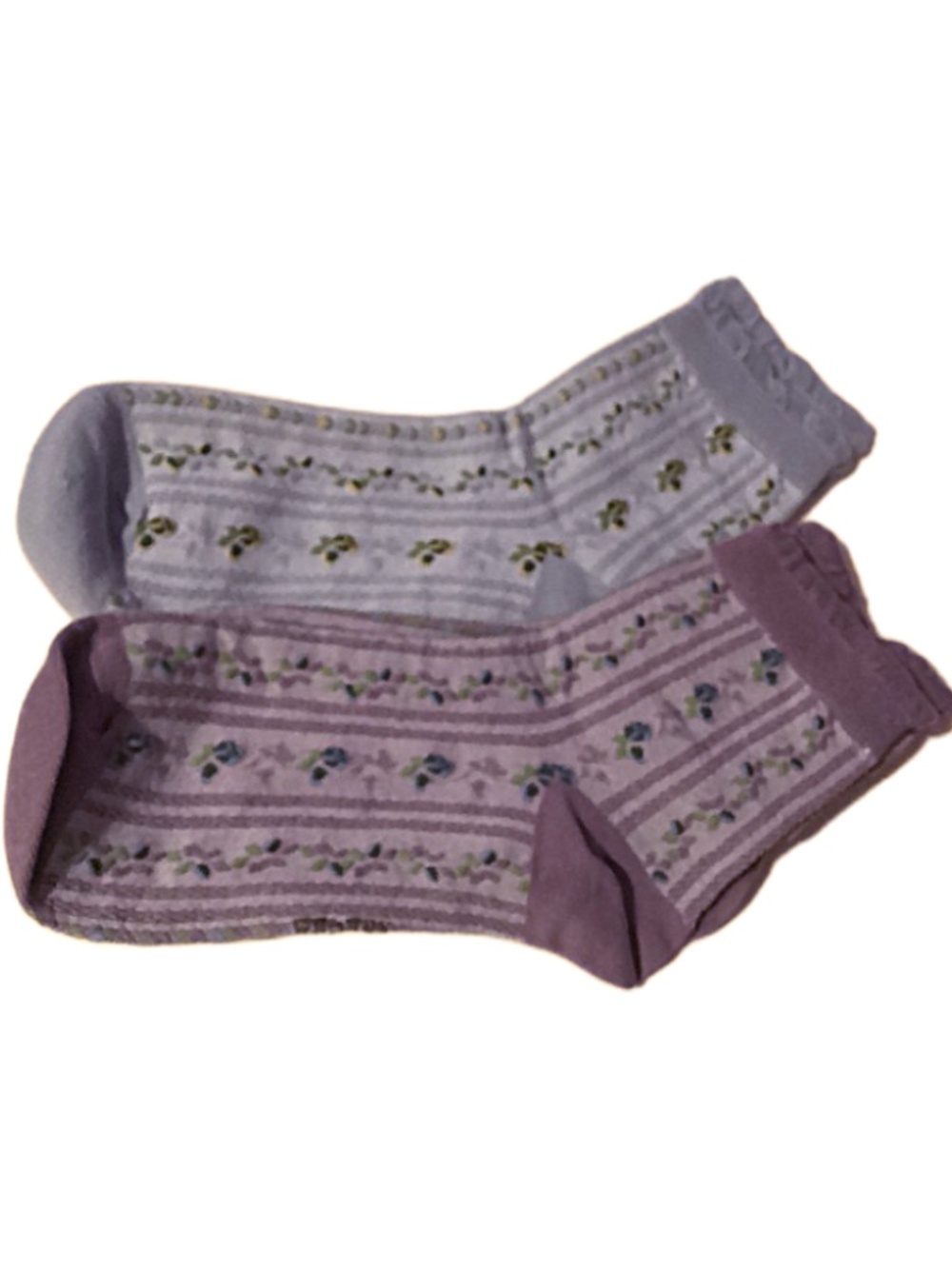 Blue & Purple Floral Ruffled Crew Socks for Women